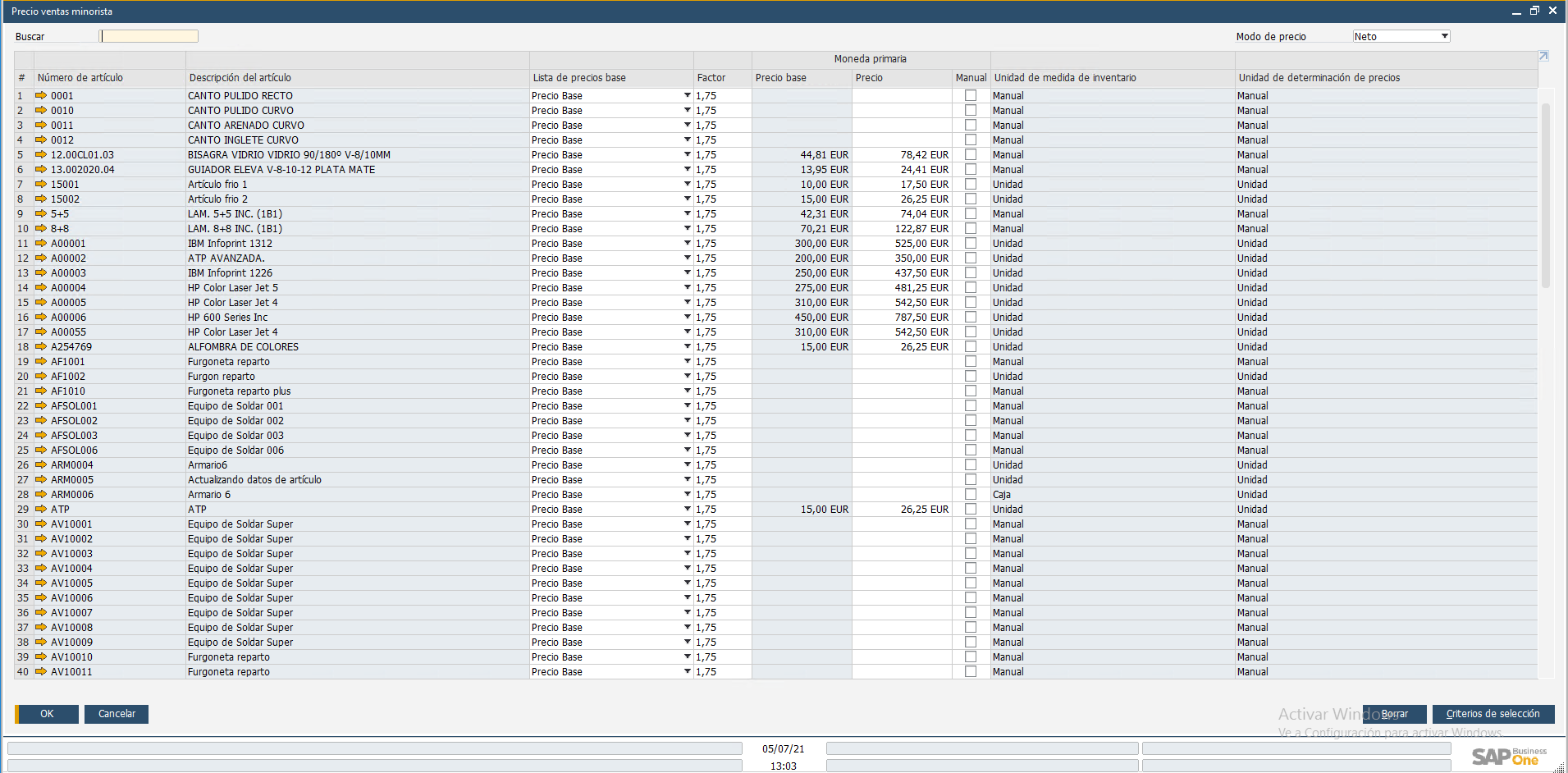Listas de precios en SAP